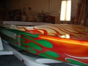 Jet boat painted with multiple pearl pigments.