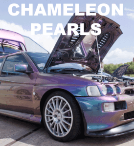 Chameleon paint pearls in every multi-color option here. Works in paint, powder coat, even nail polish and shoe polish.