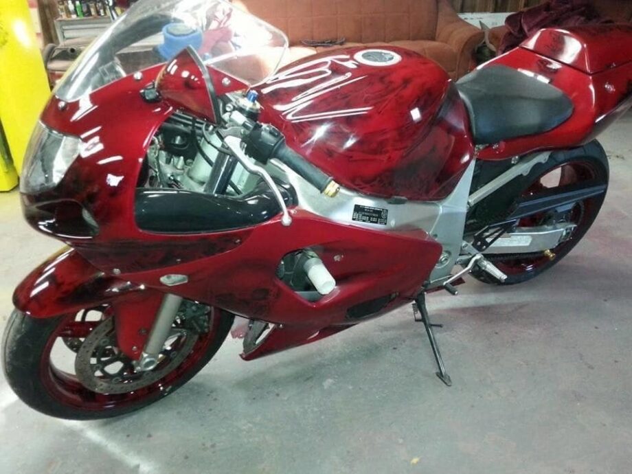 Candy Red GSXR painted using several PWP products.