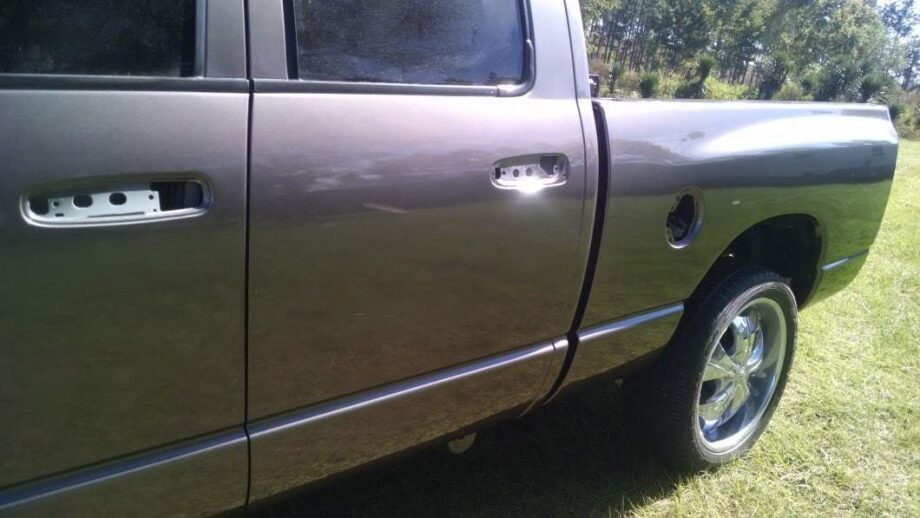 Red Ghost Pearl on a grey colored truck