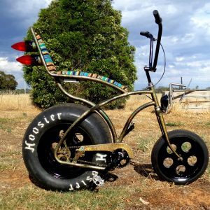 Pedro the muscle bike was painted with Gold Holographic.