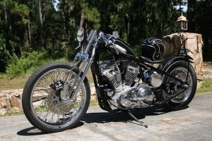 Black harley. But this is not just a black harley, this is an apple red metal flake sportster.