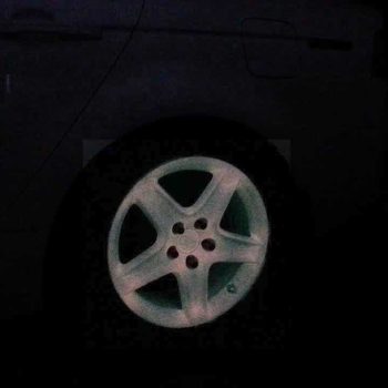 Glow in the Dark Wheel painted with our Pink to Orange Glow in the Dark custom paint Pigment.