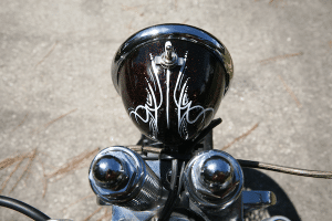 Apple red flake comes out very subtly on this bike. Red metal flake sportster with apple red.