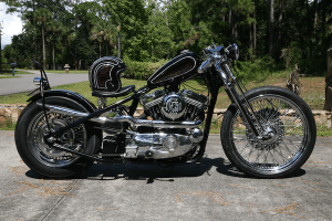 Red metal flake sportster side view with the apple red metal flakes.