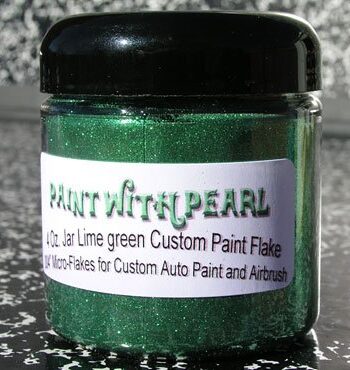 Lime Green Metal Flake works great in all solvent based paints, epoxies, and even powder-coats.