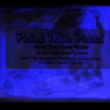 White to purple glow in the dark pigment. Mix into any paint or other coatings.